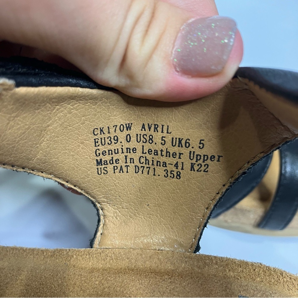 Aetrex Avril quarter strap wedge sandals black braided leather women's size 8.5 - Picture 9 of 9